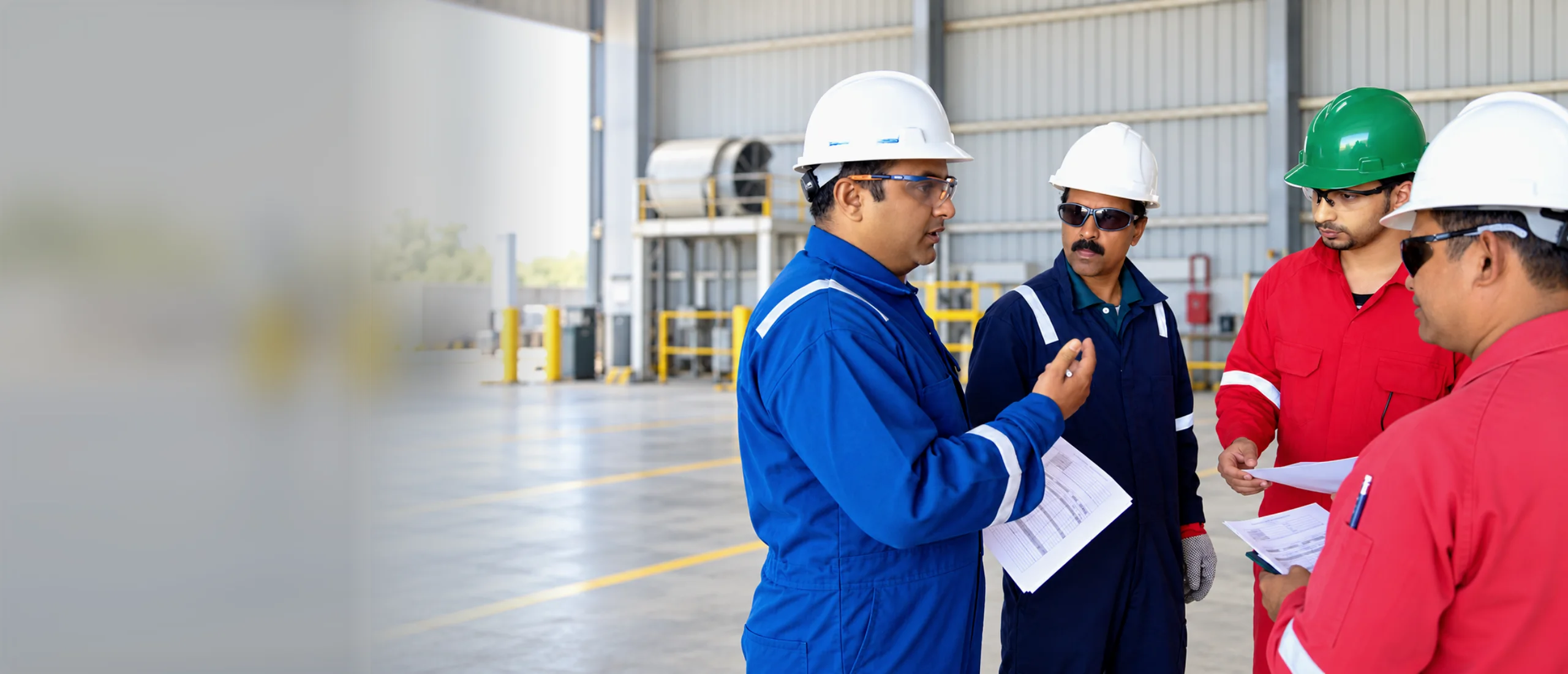 OSALP HSE consultant briefing a client site team in PPE